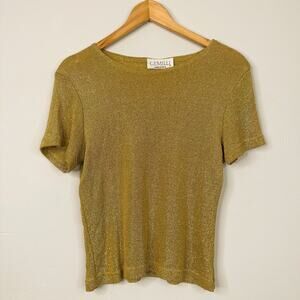 Gemilli Gold Metallic Thread Lightweight Boat Neck Short Sleeve Blouse